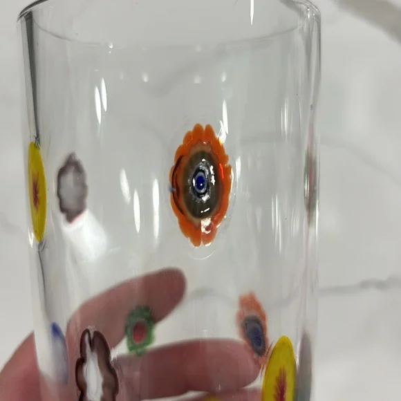Millefiori Clear Drinking Glass With Colorful Accents - Picture 5 of 11